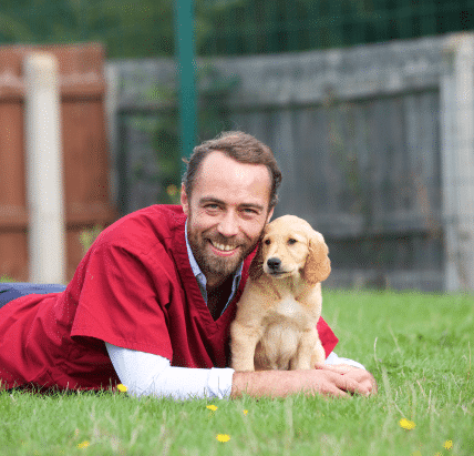James Middleton and golden retriever puppy, Bertie