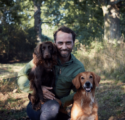 James Middleton with dogs on a cold day