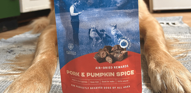 James & Ella's autumn pork and pumpkin spice air-dried treats